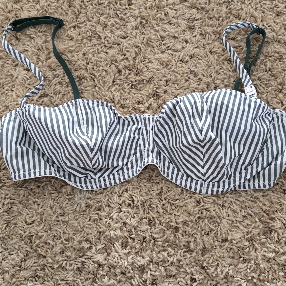 PINK Victoria's Secret Dark Green and White Striped Bra 36C